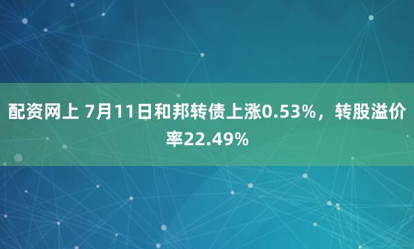 配资网上 7月11日和邦转债上涨0.53%，转股溢价率22.49%